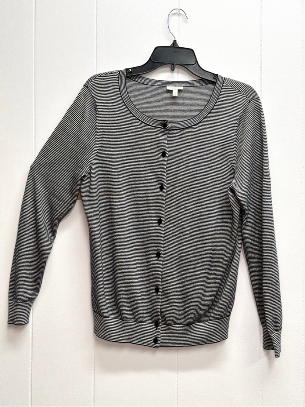 Talbots Navy and White Striped Knit Cardigan